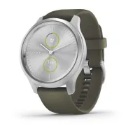 Гибридные смарт-часы Garmin VIVOMOVE STYLE серебристый с травяным силиконовым ремешком